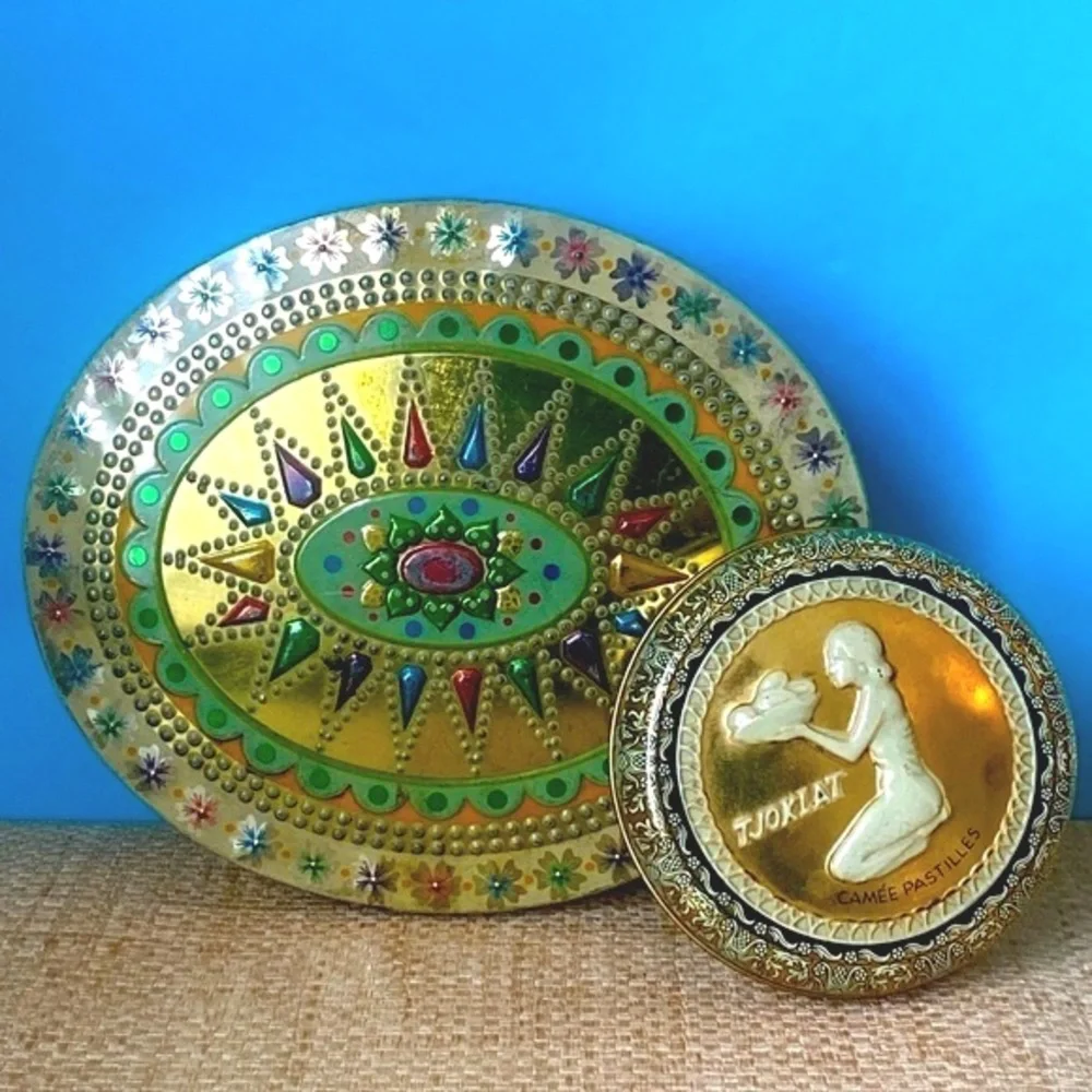 Antique Tins England Dutch Chocolate Tin Ornate Vintage Box Jewelry